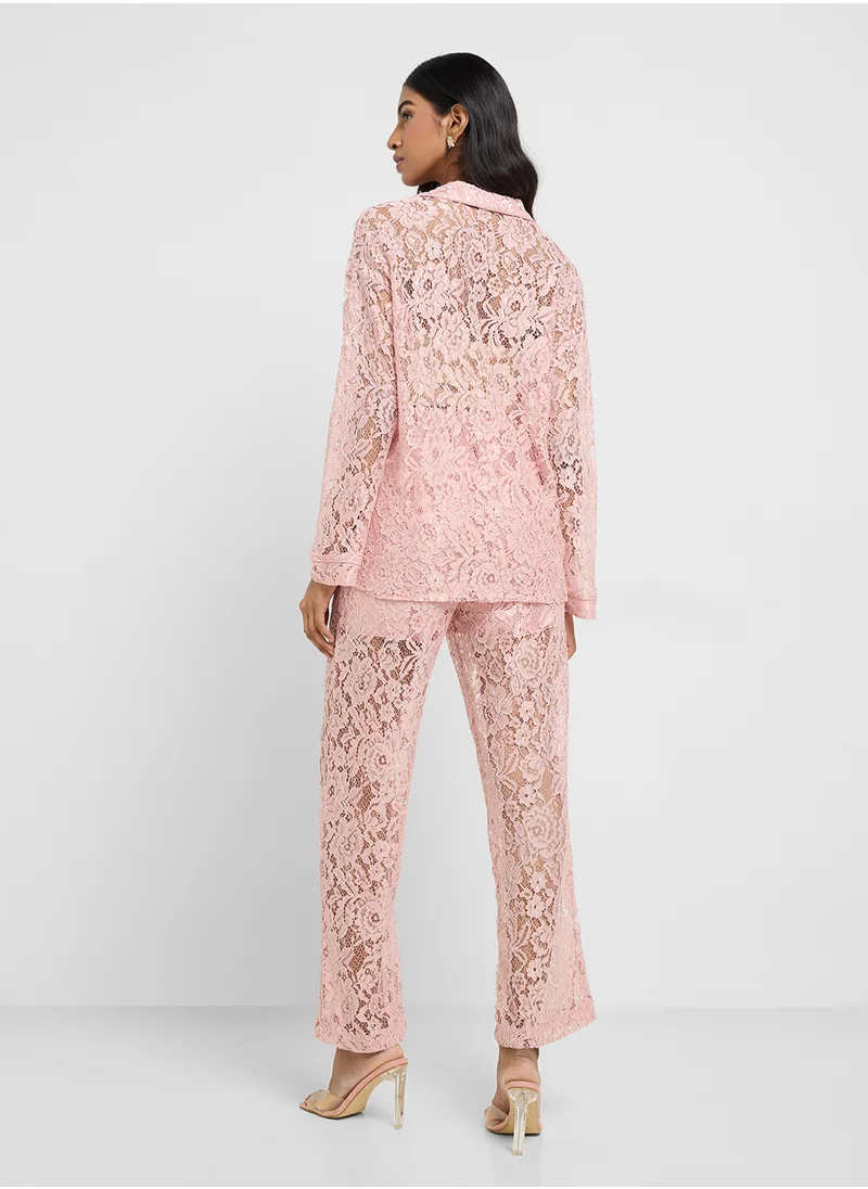 جينجر Lace Shirt & Pant Coord Set