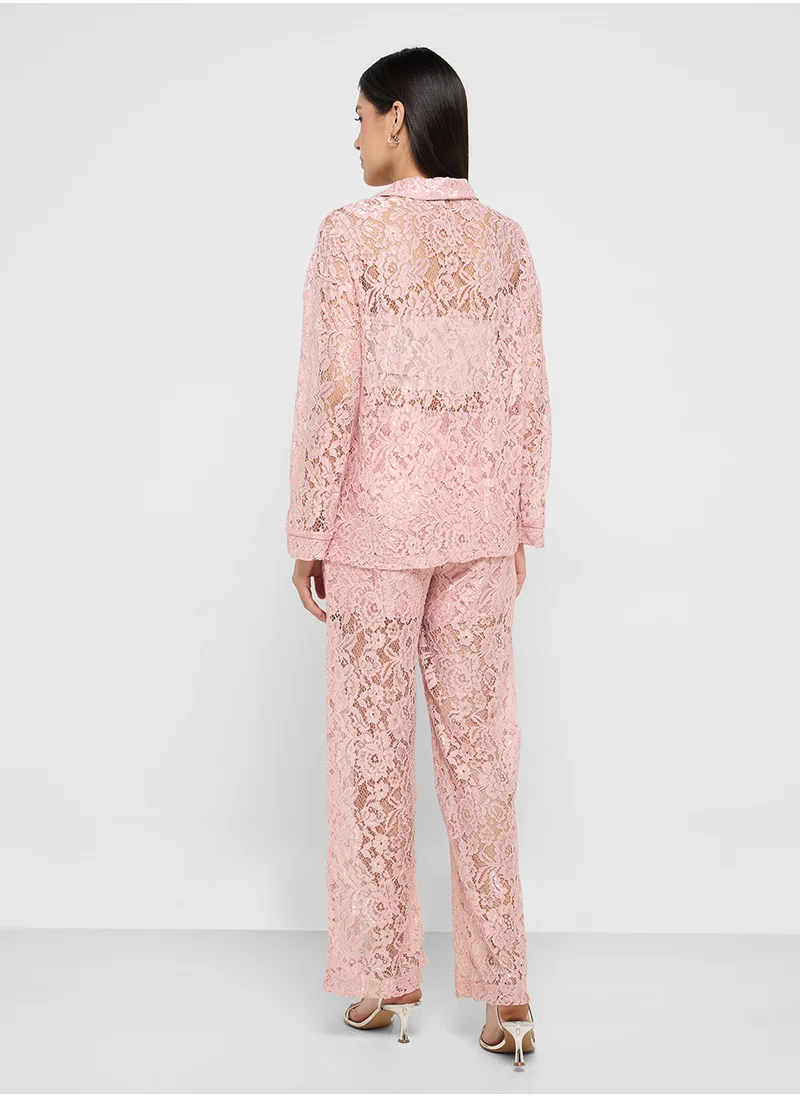جينجر Lace Shirt & Pant Coord Set