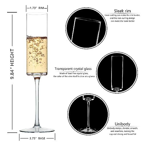 BACLIFE Crystal Champagne Flutes Set of 6 - Hand Blown Champagne Glasses With Long Stem - 6.5 oz Elegant Sparkling Wine Stemware - Unique Gift for Birthday,Wedding, Anniversary - Clear - Image 3