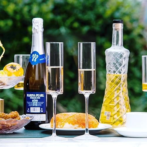 BACLIFE Crystal Champagne Flutes Set of 6 - Hand Blown Champagne Glasses With Long Stem - 6.5 oz Elegant Sparkling Wine Stemware - Unique Gift for Birthday,Wedding, Anniversary - Clear - Image 4