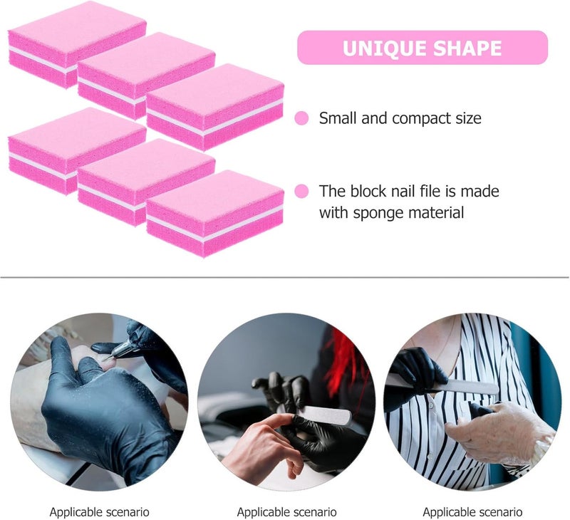 50pcs Dual Side Sponge Block Nail File for Manicure and Fingernail Polishing, Mini Portable Nail Buffer Blocks for Home and Salon Use, Rose Red - Image 3