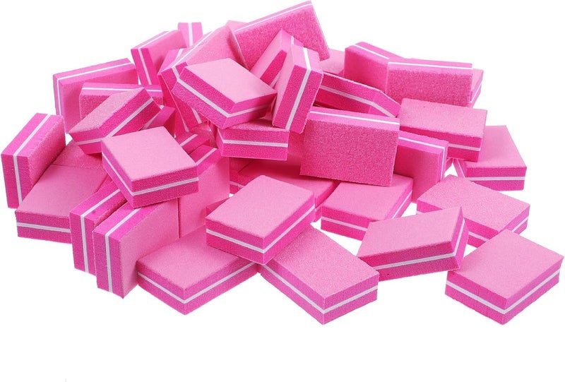 50pcs Dual Side Sponge Block Nail File for Manicure and Fingernail Polishing, Mini Portable Nail Buffer Blocks for Home and Salon Use, Rose Red - Image 1