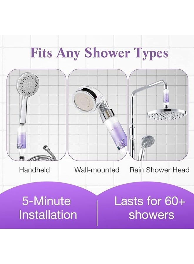 SKY-TOUCH Lavender Vitamin C Shower Filter : Aromatherapy Hard Water Softener Chlorine & Fluoride Shower Filter Easy Installation for Universal Output Showerhead for Healthier Skin & Hair - Image 4