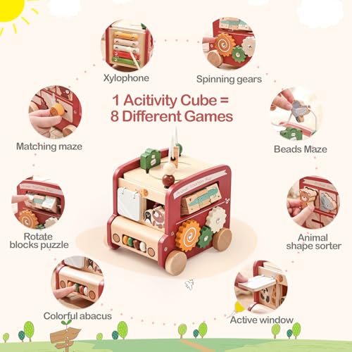 EERKEOD Wooden Activity Cubes for Toddlers Montessori Toys for Boys Girls Educational Learning Toys for Kids Wooden Toys for First Birthday Gift - Image 5