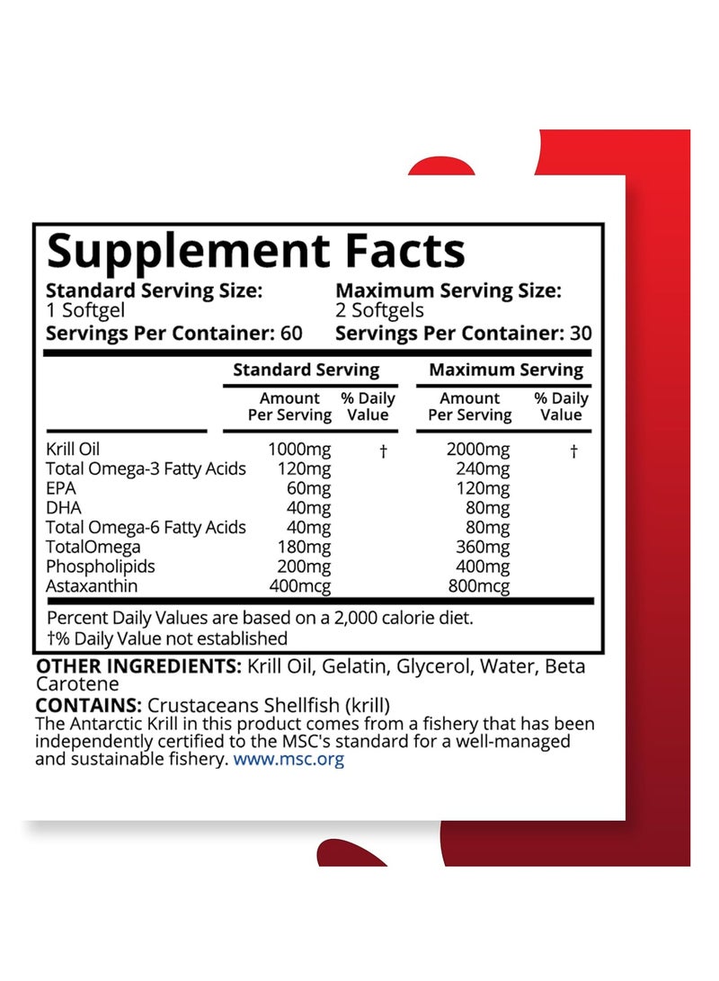 Purity Labs Antarctic Krill Oil 2000mg Omega-3 with Astaxanthin 800mcg Supplements to Support Memory, Heart, Brain Health 60 Softgels  - Image 3