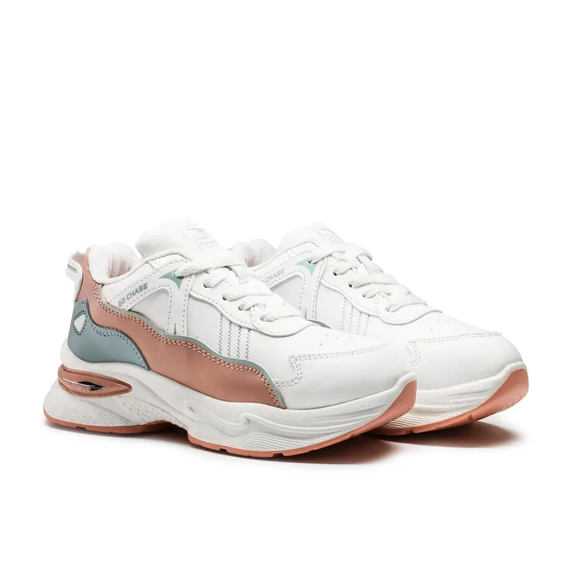 Asian Stylish White Peach Mint Sneakers for Women and Girls