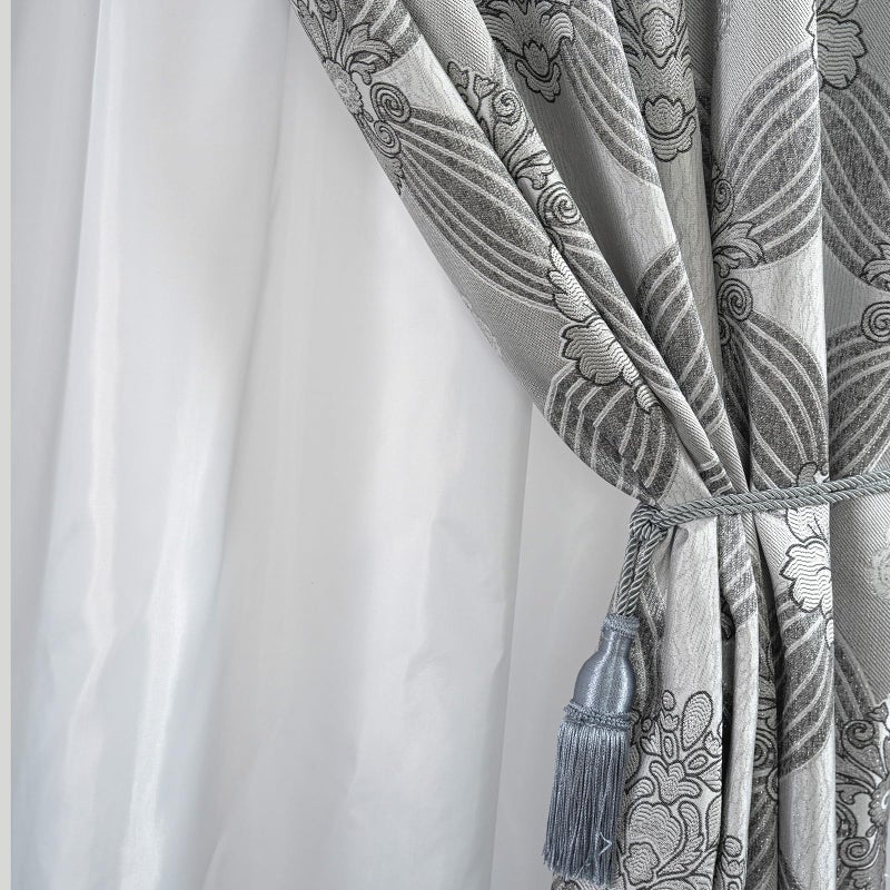 Petrichor Elegant Curtains with Gold Silver Threads 2 Panels Set - Luxury Window Treatment Attached Valance, Sheer Backing, and 2 Tie Backs for Bedroom and Living Room, 54x84 inches, Silver - Image 3