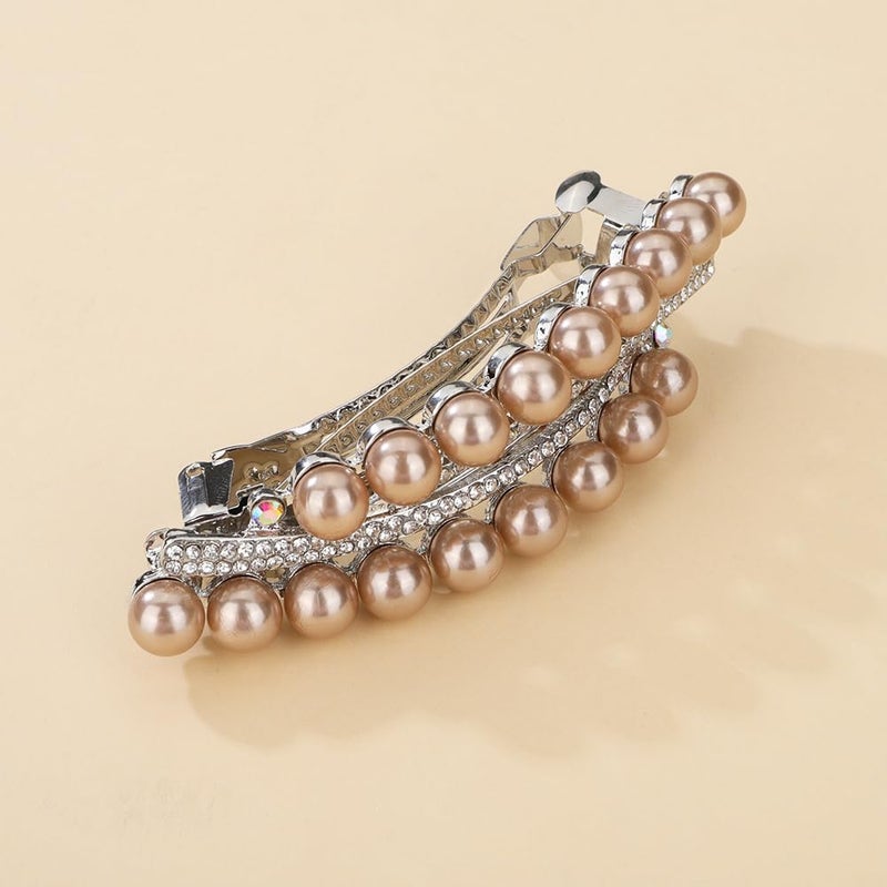 Chargances Vintage Pearl Hair Clips Rhinestone Hair Barrette French Crystal Double Clasp Barrette Decorative Wedding Bridal Hair Accessories for Women Girls (Champagne) - Image 5