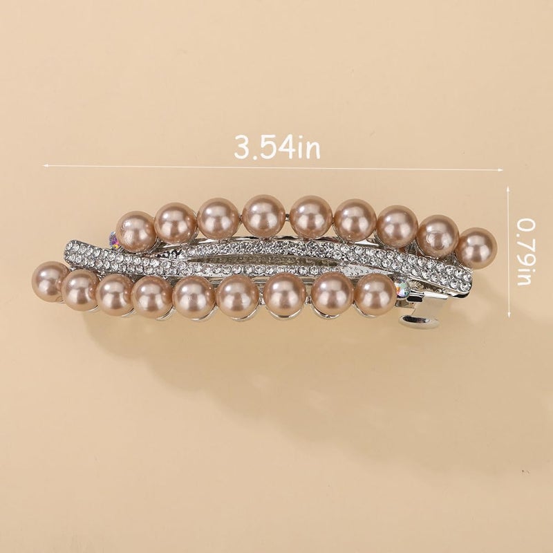 Chargances Vintage Pearl Hair Clips Rhinestone Hair Barrette French Crystal Double Clasp Barrette Decorative Wedding Bridal Hair Accessories for Women Girls (Champagne) - Image 3