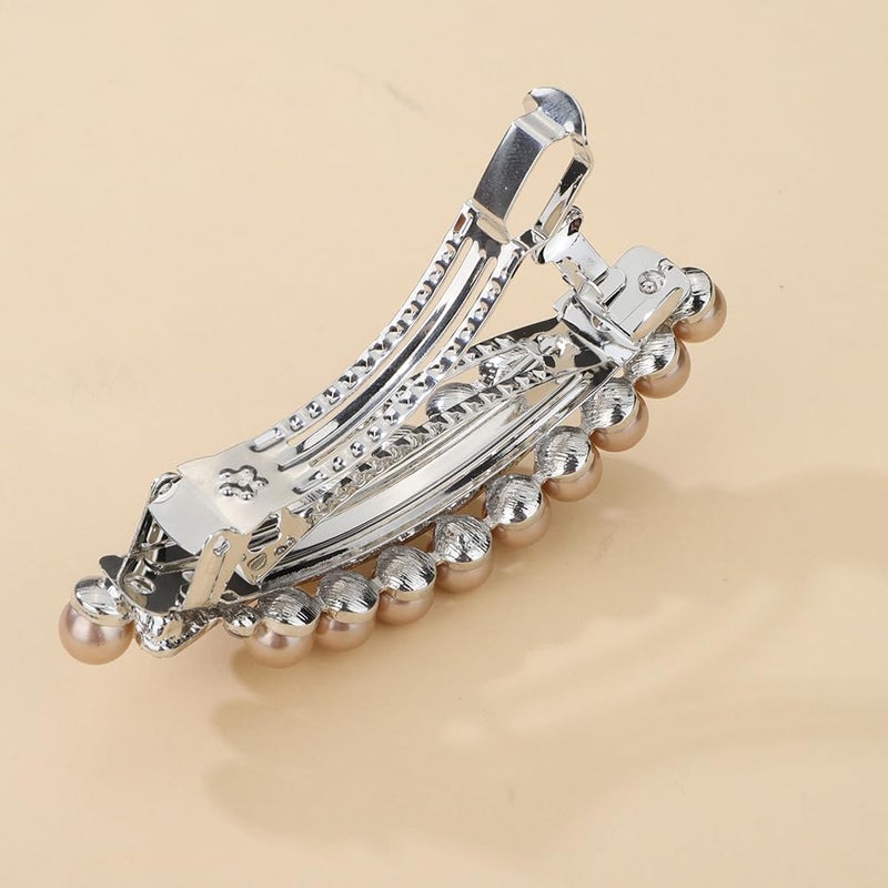 Chargances Vintage Pearl Hair Clips Rhinestone Hair Barrette French Crystal Double Clasp Barrette Decorative Wedding Bridal Hair Accessories for Women Girls (Champagne) - Image 4