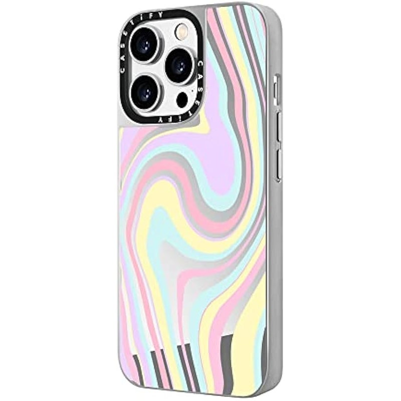 Casetify Mirror Case for iPhone 14 Pro Compatible with Magsafe - Unicorn Pastel Candy Swirls - Silver on Silver - Image 5
