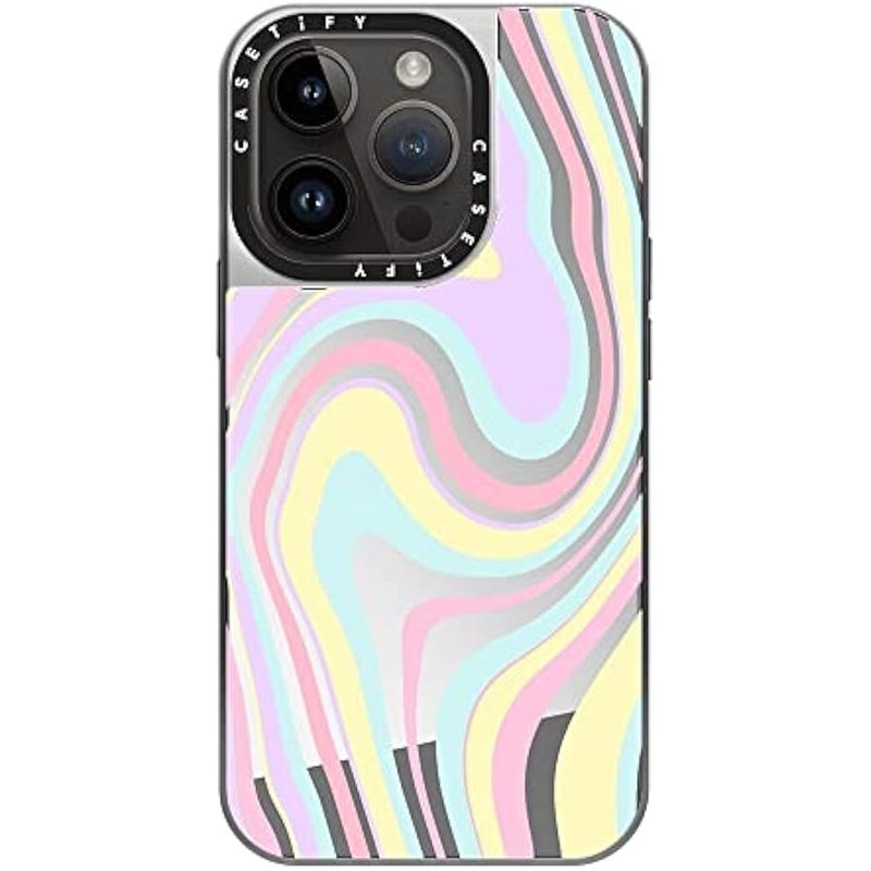Casetify Mirror Case for iPhone 14 Pro Compatible with Magsafe - Unicorn Pastel Candy Swirls - Silver on Silver - Image 3