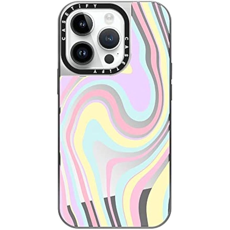 Casetify Mirror Case for iPhone 14 Pro Compatible with Magsafe - Unicorn Pastel Candy Swirls - Silver on Silver - Image 2