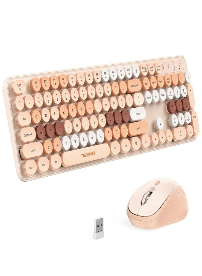 TECKNET Retro Wireless Keyboard and Mouse Combo, Full Size 2.4G & Bluetooth Dual Mode Colorful Typewriter Keyboard with Round Keycaps, Adjustable Tilt Legs, Auto Sleep, Splash Proof for Windows PC - Image 1