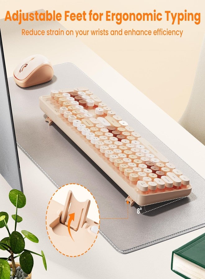 TECKNET Retro Wireless Keyboard and Mouse Combo, Full Size 2.4G & Bluetooth Dual Mode Colorful Typewriter Keyboard with Round Keycaps, Adjustable Tilt Legs, Auto Sleep, Splash Proof for Windows PC - Image 4