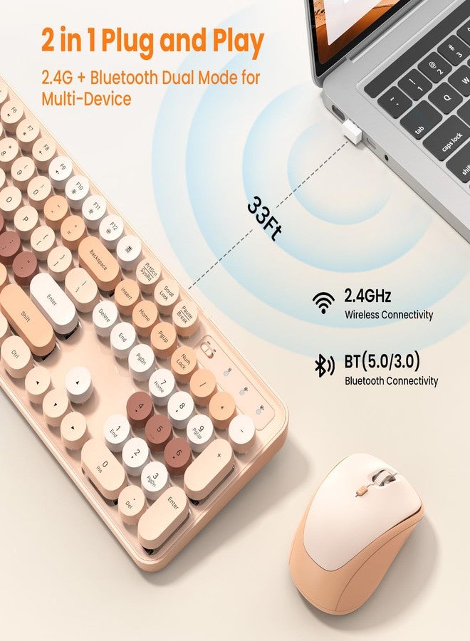 TECKNET Retro Wireless Keyboard and Mouse Combo, Full Size 2.4G & Bluetooth Dual Mode Colorful Typewriter Keyboard with Round Keycaps, Adjustable Tilt Legs, Auto Sleep, Splash Proof for Windows PC - Image 3