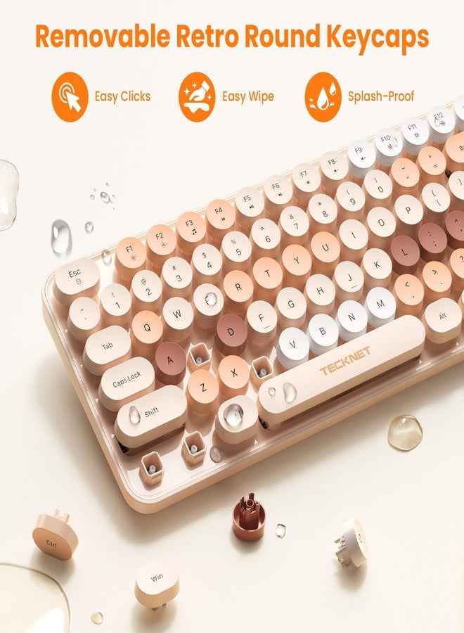 TECKNET Retro Wireless Keyboard and Mouse Combo, Full Size 2.4G & Bluetooth Dual Mode Colorful Typewriter Keyboard with Round Keycaps, Adjustable Tilt Legs, Auto Sleep, Splash Proof for Windows PC - Image 5