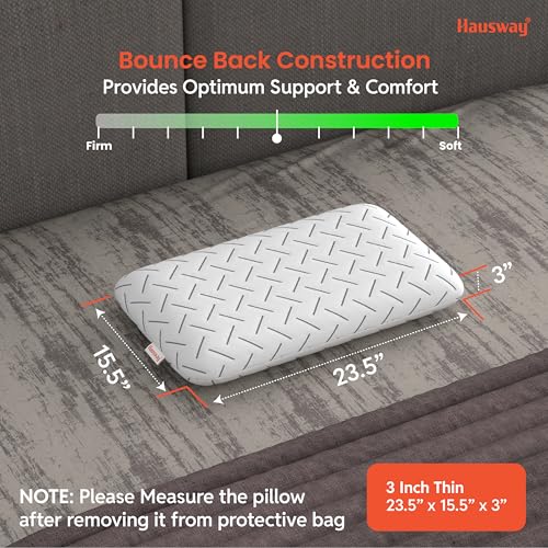 HAUSWAY Memory Foam Pillow Set of 1 for Neck & Back Pain Relief | 3-Inch Thin Cooling Gel Cervical Pillow with Washable Cover | Soft & Supportive Sleep Cushion for Side & Back Sleepers - Image 3