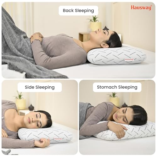 HAUSWAY Memory Foam Pillow Set of 1 for Neck & Back Pain Relief | 3-Inch Thin Cooling Gel Cervical Pillow with Washable Cover | Soft & Supportive Sleep Cushion for Side & Back Sleepers - Image 2
