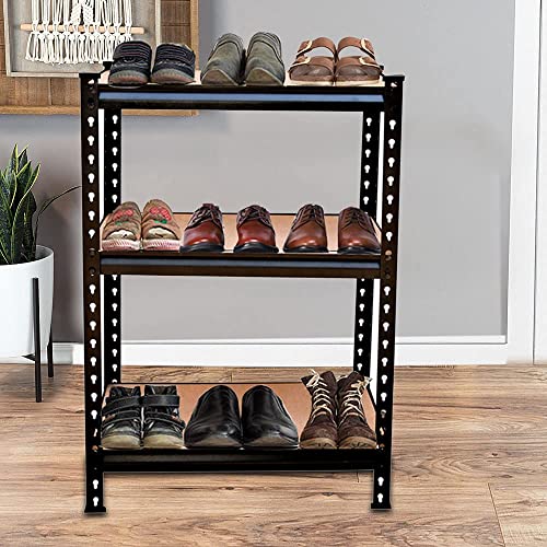 VISHVA 36 * 36 * 18 Inches 3 Shelves Black Matte Finish Adjustable Shelving Unit Storage Utility Display Rack Steel Boltless Rivet Rack - Image 1
