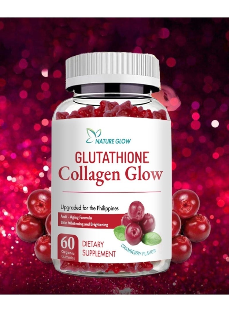 ناشر جلو كولاجين التوت البري المتوهج الطبيعي مع علكات الجلوتاثيون والفيتامينات علكات تبييض البشرة ومضادة للشيخوخة، 60 علكة - Image 1