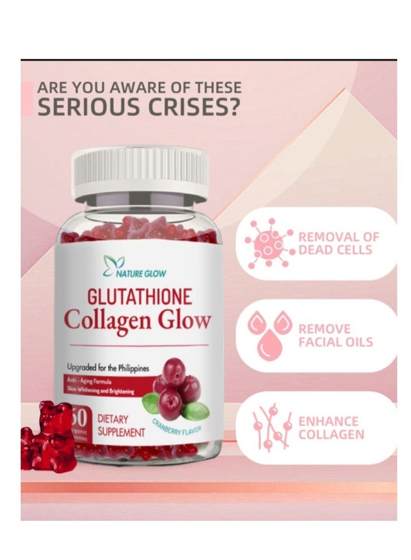 ناشر جلو كولاجين التوت البري المتوهج الطبيعي مع علكات الجلوتاثيون والفيتامينات علكات تبييض البشرة ومضادة للشيخوخة، 60 علكة - Image 5