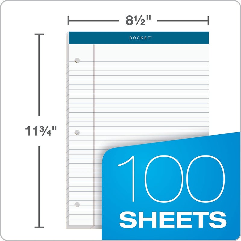 TOPS Docket Writing Pad, 8-1/2" x 11-3/4", College Rule, White Paper, 3-Hole Punched, 100 Sheets (63384) - Image 3