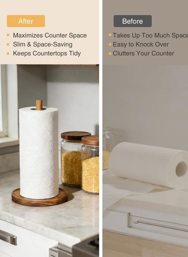 NESAPTO Paper Towel Holder Countertop, Wooden Freestanding Paper Towel Stand for Modern Farmhouse & Cottagecore Decor, Kitchen Bathroom Essential, Brown - Image 4