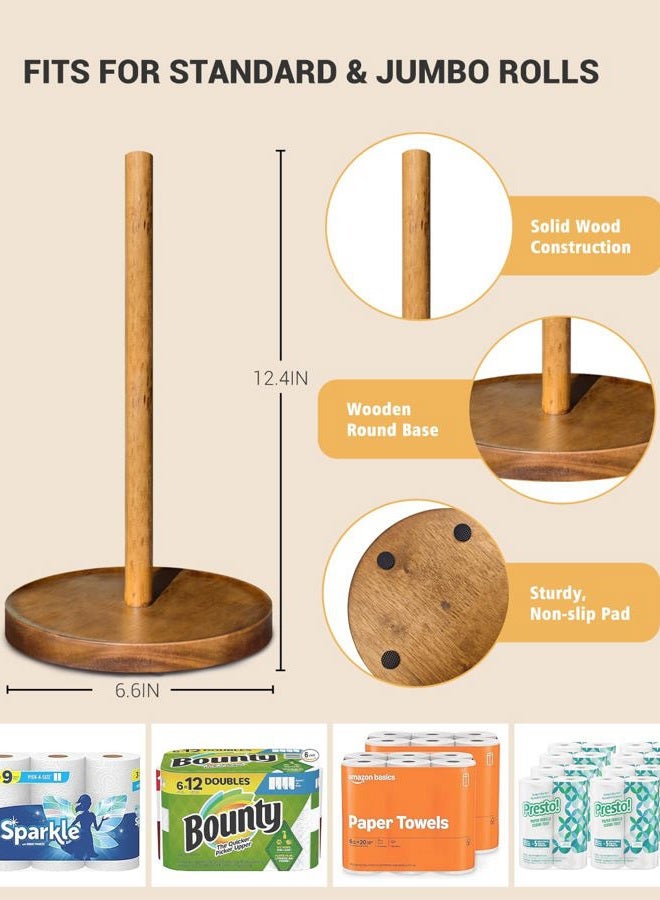 NESAPTO Paper Towel Holder Countertop, Wooden Freestanding Paper Towel Stand for Modern Farmhouse & Cottagecore Decor, Kitchen Bathroom Essential, Brown - Image 3