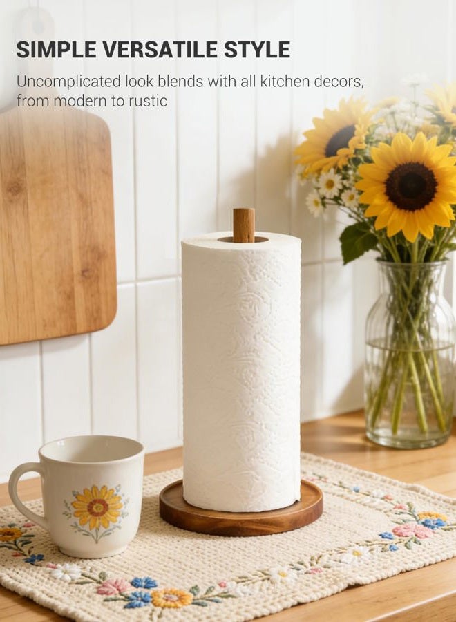 NESAPTO Paper Towel Holder Countertop, Wooden Freestanding Paper Towel Stand for Modern Farmhouse & Cottagecore Decor, Kitchen Bathroom Essential, Brown - Image 2
