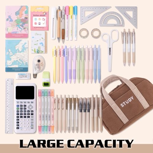 EASTHILL Corduroy Hand-held Pencil Case Large Cute Pencil Pouch Stationery Pen Bag for Teen Girls-Brown - Image 3