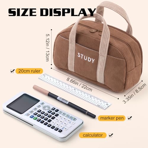 EASTHILL Corduroy Hand-held Pencil Case Large Cute Pencil Pouch Stationery Pen Bag for Teen Girls-Brown - Image 4