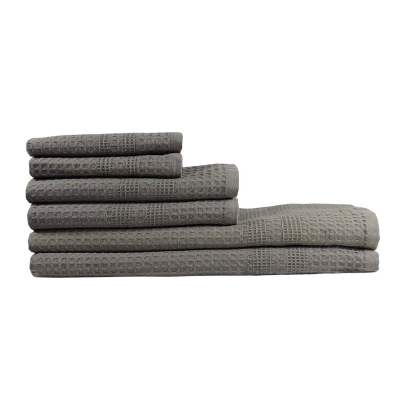 GILDEN TREE Waffle Towel Set Quick Dry Thin  2 Bath Towels  2 Hand Towels  2 Washcloths Classic Style Stone