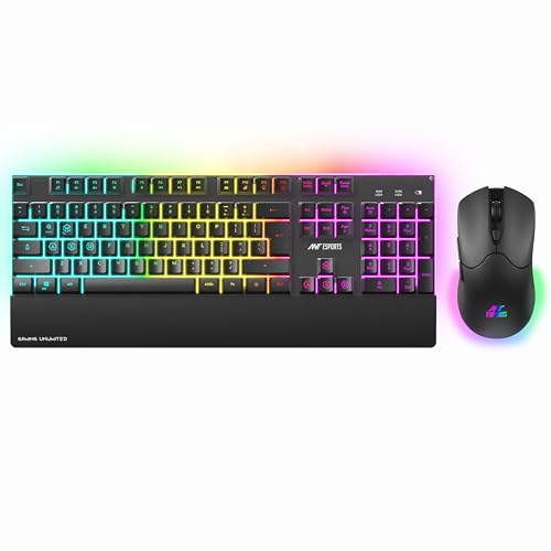 Ant Esports KM500W Pro Wireless Gaming Keyboard Mouse Combo, Rechargeable 104 Key LED Light Up Keyboard Ergonomic Wireless Gaming Mouse, Backlit Mouse Keyboard for Xbox PS5 PS4 PC Laptop - Image 1