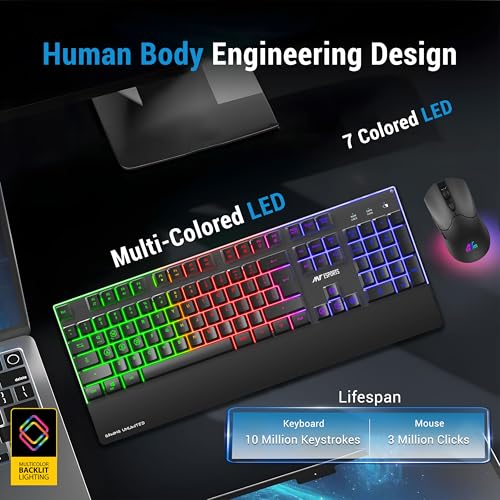 Ant Esports KM500W Pro Wireless Gaming Keyboard Mouse Combo, Rechargeable 104 Key LED Light Up Keyboard Ergonomic Wireless Gaming Mouse, Backlit Mouse Keyboard for Xbox PS5 PS4 PC Laptop - Image 3