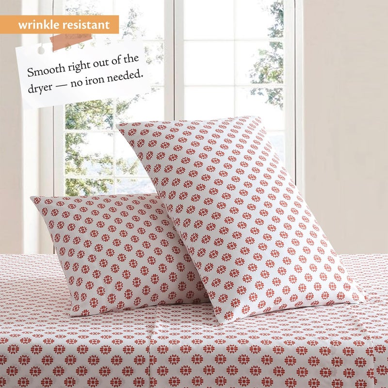 Indigo Ink Twin Size 3-Piece Sheet Set - Fitted & Flat Sheets & Pillowcase | Boho Medallion Pattern | Soft & Breathable | Durable & Wrinkle Resistant | Deep Pocket Sheets | Panther Collection, Spice - Image 2