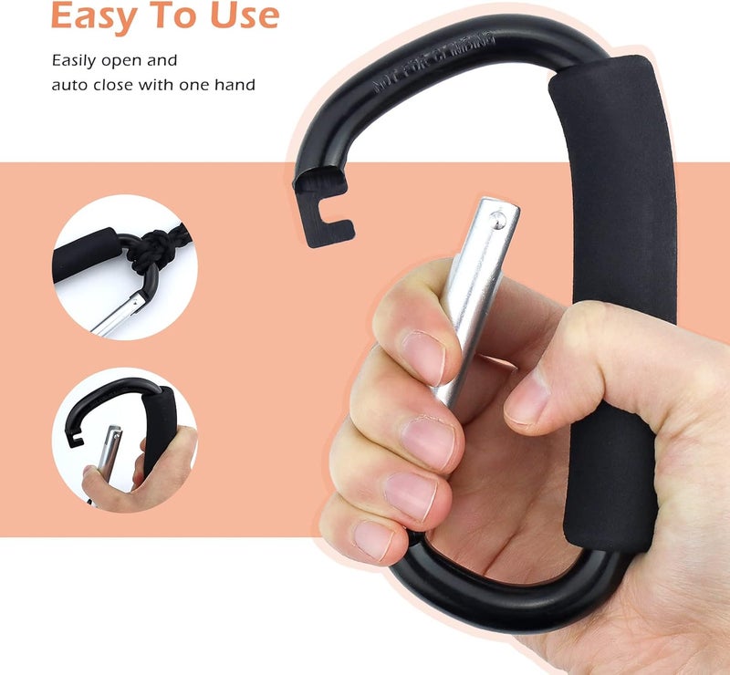 JIALEEY Grocery Bag Shopping Bag Holder Handle Carrier Tool Multi Purpose Snap Hook Stroller Hook Set Organizer Accessories with Soft Foam Grip for Hanging, Pack of 2, Black - Image 5