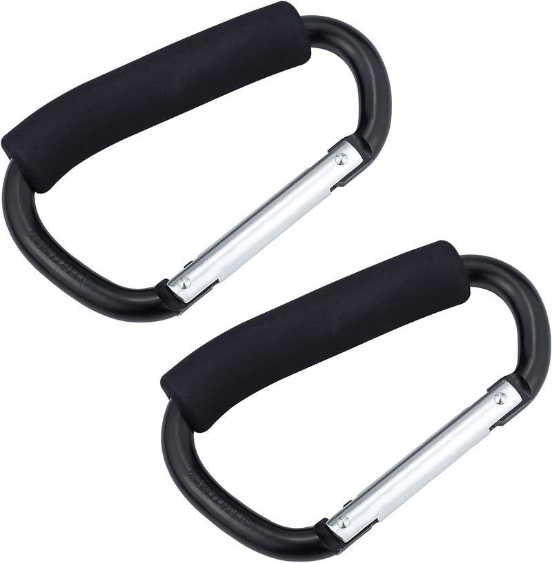 JIALEEY Grocery Bag Shopping Bag Holder Handle Carrier Tool Multi Purpose Snap Hook Stroller Hook Set Organizer Accessories with Soft Foam Grip for Hanging, Pack of 2, Black - Image 1