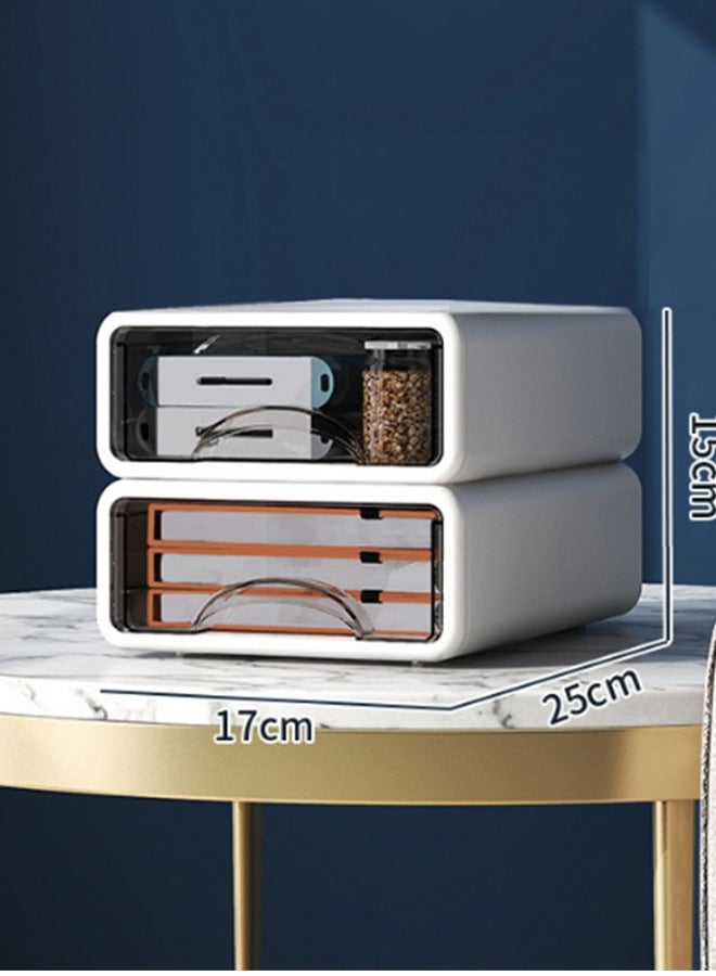 JCB CHIC Stackable Desk Storage Drawers, Desktop Organizer with Drawers, Stackable Storage Box, Plastic Desk Storage Organizer for Home, Office, School, Makeup, Crafts, Bathroom(2 small )  - Image 1