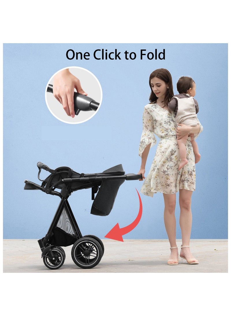 MONOGUE Baby Stroller  lightweight  Adjustable Handlebar, Multi-Position Recline Large Storage Basket and UV-Protective Canopy - Image 4