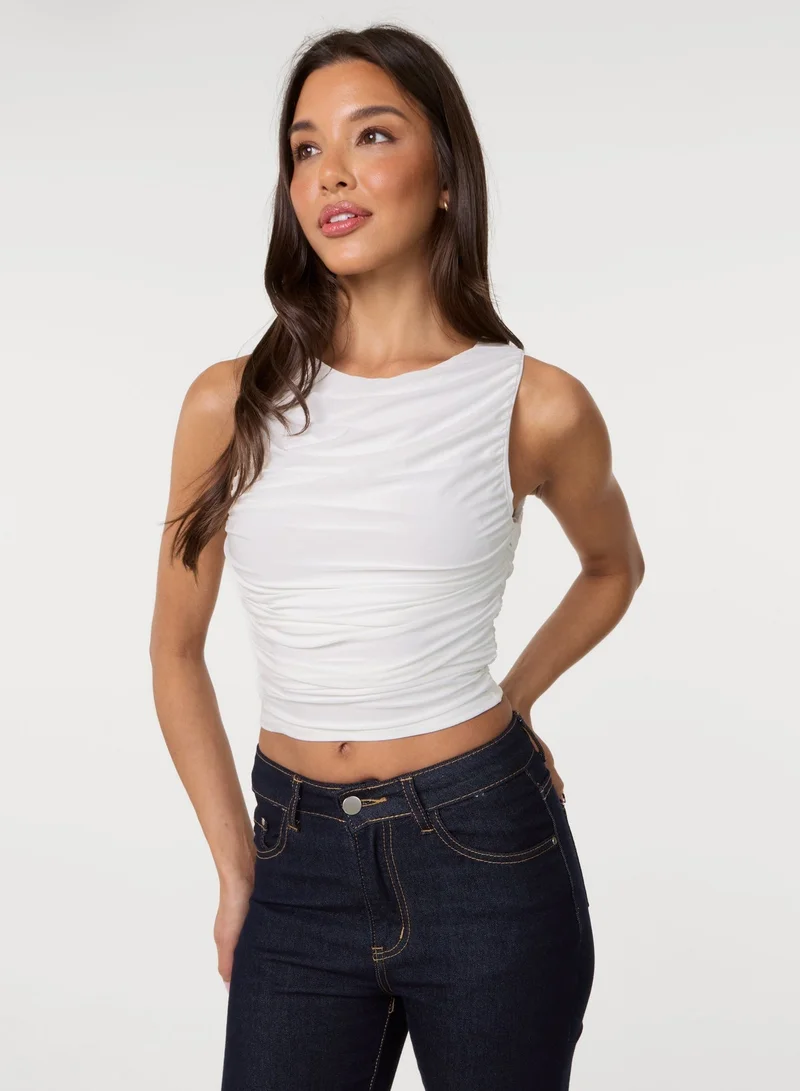 بينك فانيلا Slinky Ruched Side Racer Crop Top