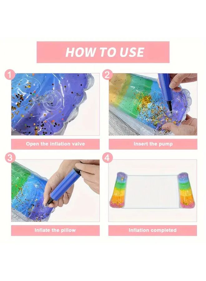 2pcs Starry Sky Sequin Gradient Inflatable Pool Float With Air Pump For Beach Travel - Image 5