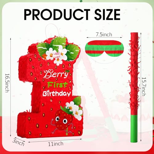 Soulchen Berry First Birthday Piata Party Decorations Strawberry Theme 1st Piata with Batting Stick Eye Mask and Confetti for Girls Boys Girls Boys Baby Shower Party Supplies - Image 5