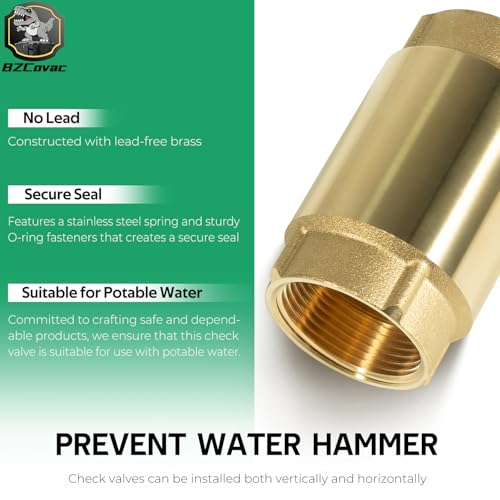 Bzcovac Check Valve with Backflow Prevention, Universal 1-1/4 inch One-Way Female Pipe Thread, Lead-Free Brass Construction, 1.25'' FNPT × 1.25'' FNPT - Image 5