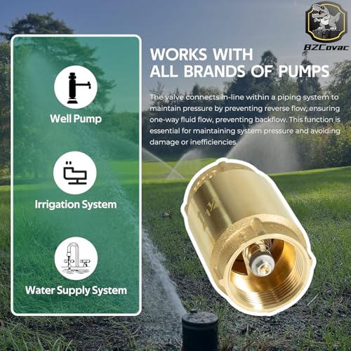 Bzcovac Check Valve with Backflow Prevention, Universal 1-1/4 inch One-Way Female Pipe Thread, Lead-Free Brass Construction, 1.25'' FNPT × 1.25'' FNPT - Image 2