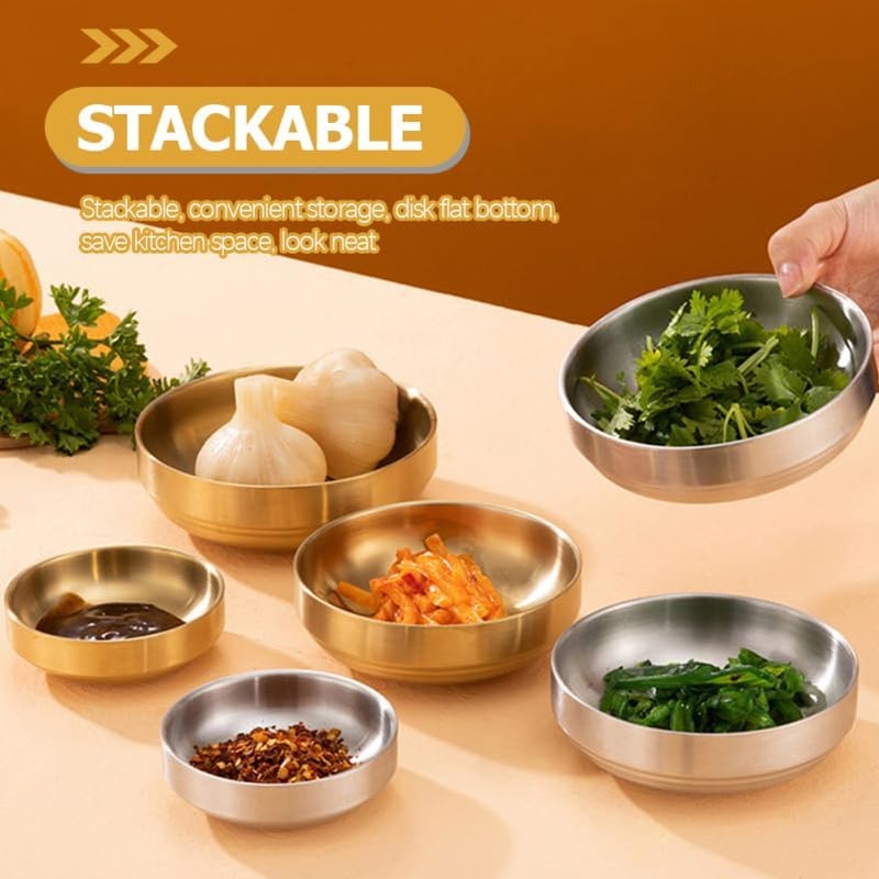 Garneck Gold Stainless Steel Mixing Bowl Dipping Sauce Dish Double Walled Appetizer Serving Plate Unbreakable Ramekins for Salad Soup Sashimi Restaurant Home Kitchen Supply - Image 2