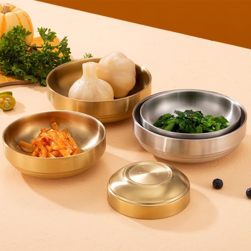 Garneck Gold Stainless Steel Mixing Bowl Dipping Sauce Dish Double Walled Appetizer Serving Plate Unbreakable Ramekins for Salad Soup Sashimi Restaurant Home Kitchen Supply - Image 5