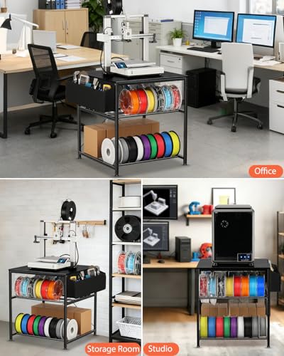 AHOWPD 3D Printer Stand with Filaments Storage - 3D Printer Table Filament Storage Rack Heavy Duty 3D Desk for Workshop Studio Office (Black) - Image 5