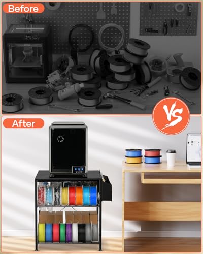AHOWPD 3D Printer Stand with Filaments Storage - 3D Printer Table Filament Storage Rack Heavy Duty 3D Desk for Workshop Studio Office (Black) - Image 4