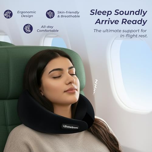 Billebon Gel Infused Memory Foam Neck Pillow, Travel Pillow with Adjustable Velcro Straps, Neck Pillow for Travelling & Flight Travel, Ergonomic Support for Comfort & Pain Relief (Black) - Image 4